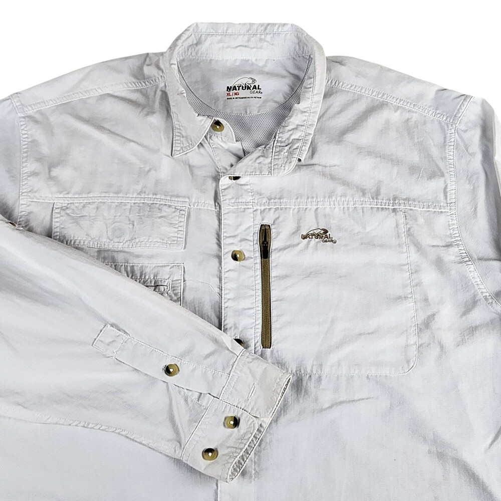 Natural Gear Shirt Mens XL White Solid Long Sleeve Button Up Fishing Outdoor